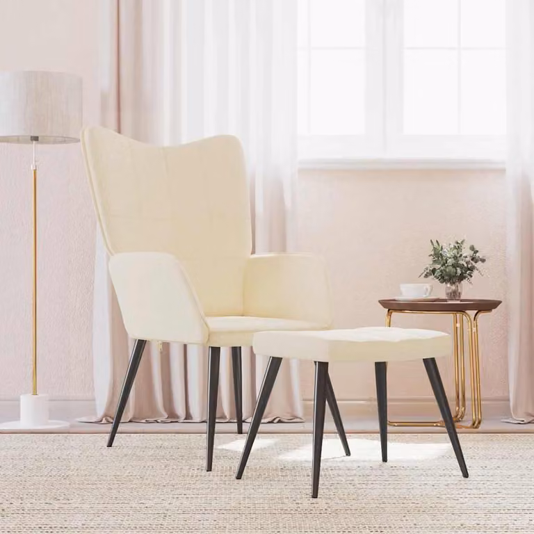 Maison Exclusive - Poltrona relax con poggiapiedi in tessuto color crema
