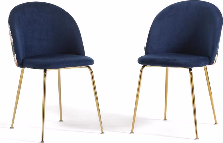 Set di 2 sedie da pranzo imbottite in velluto decorato, gambe in metallo, design elegante per cucina, sala da pranzo, bar e ristoranti SARA - Fenicottero/Oro