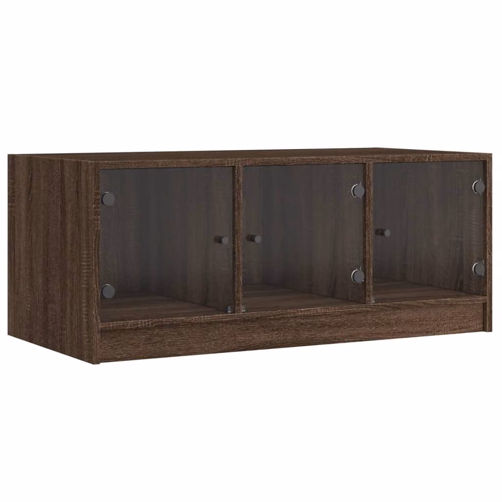 Tavolino Salotto con Ante in Vetro Rovere Marrone 102x50x42 cm
