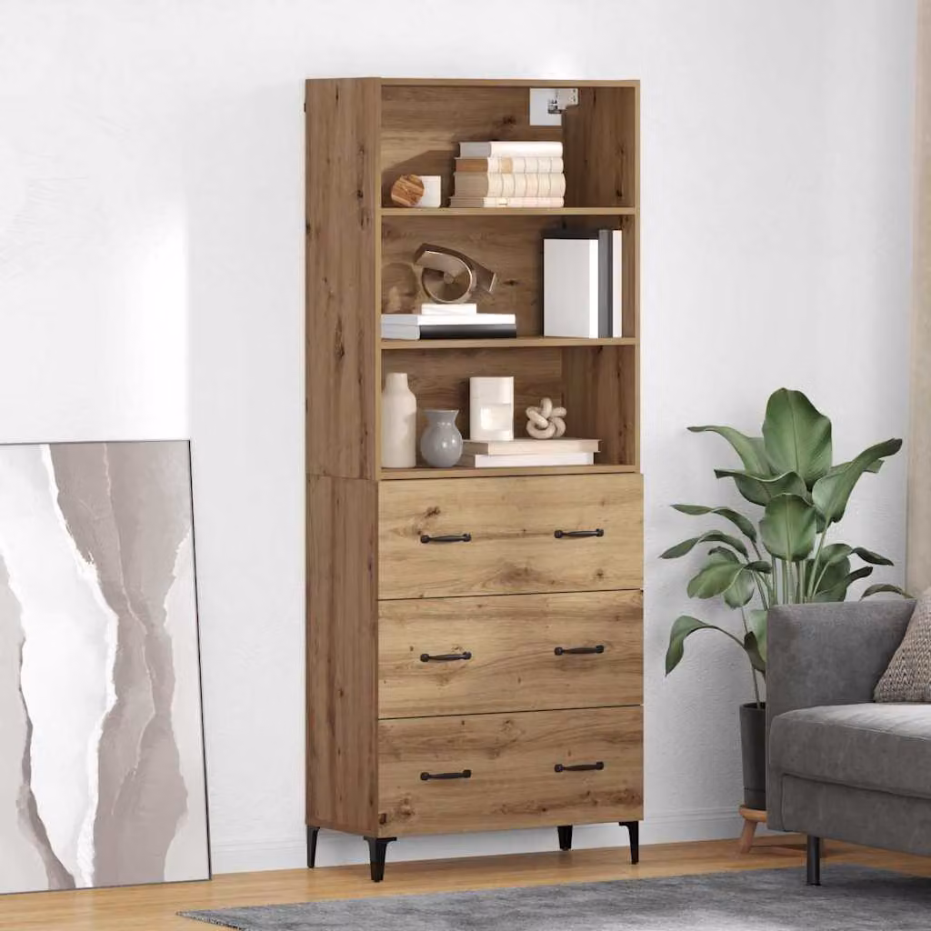 Credenza moderna vidaXL in legno e metallo color marrone L: 69,5 cm, P: 34 cm, H: 180 cm