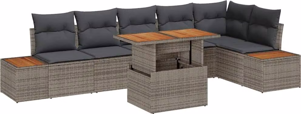 Set Divano da Giardino 7 pcs Grigio Poly Rattan
