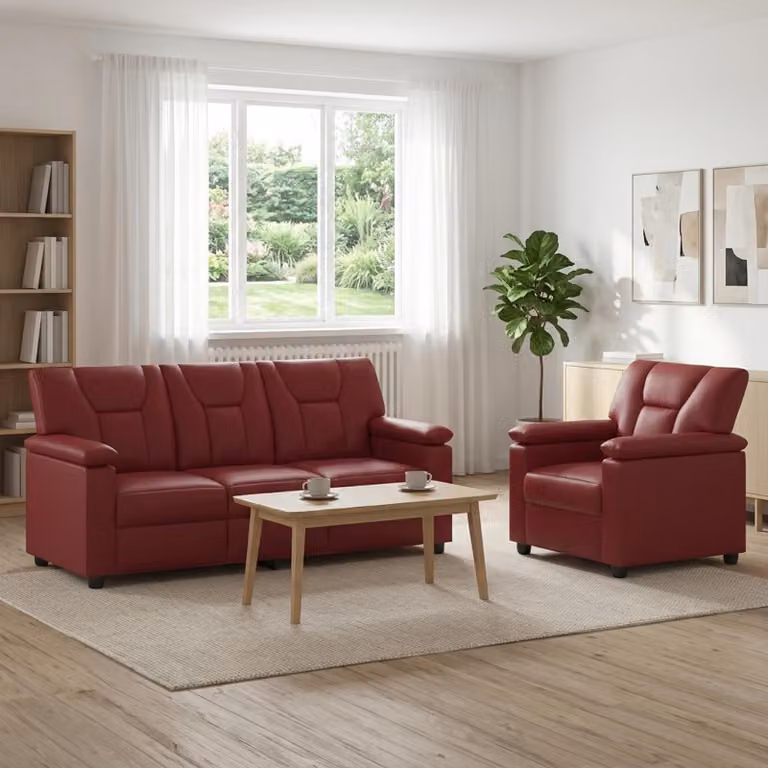 Set di 2 divani moderni vidaXL in similpelle rosso con struttura in metallo e coperture rimovibili