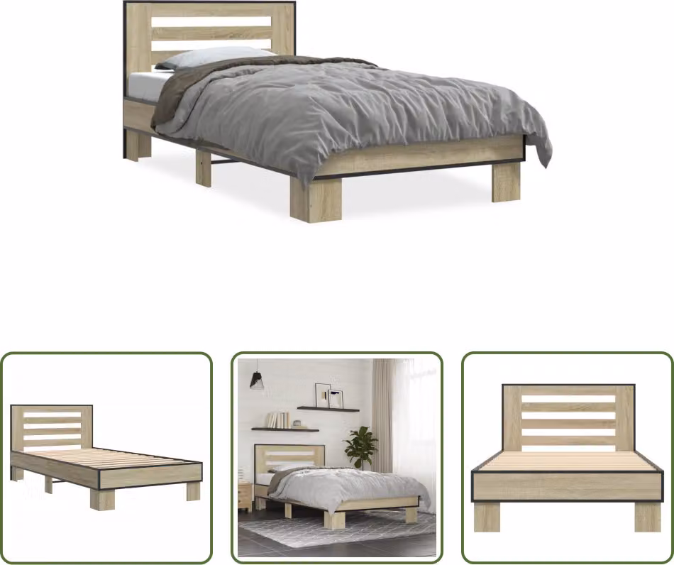 The Living Store Struttura letto rovere Sonoma 75x190 cm in legno e metallo