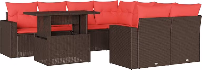 Set Divani da Giardino 9 pz con Cuscini Marrone in Polyrattan