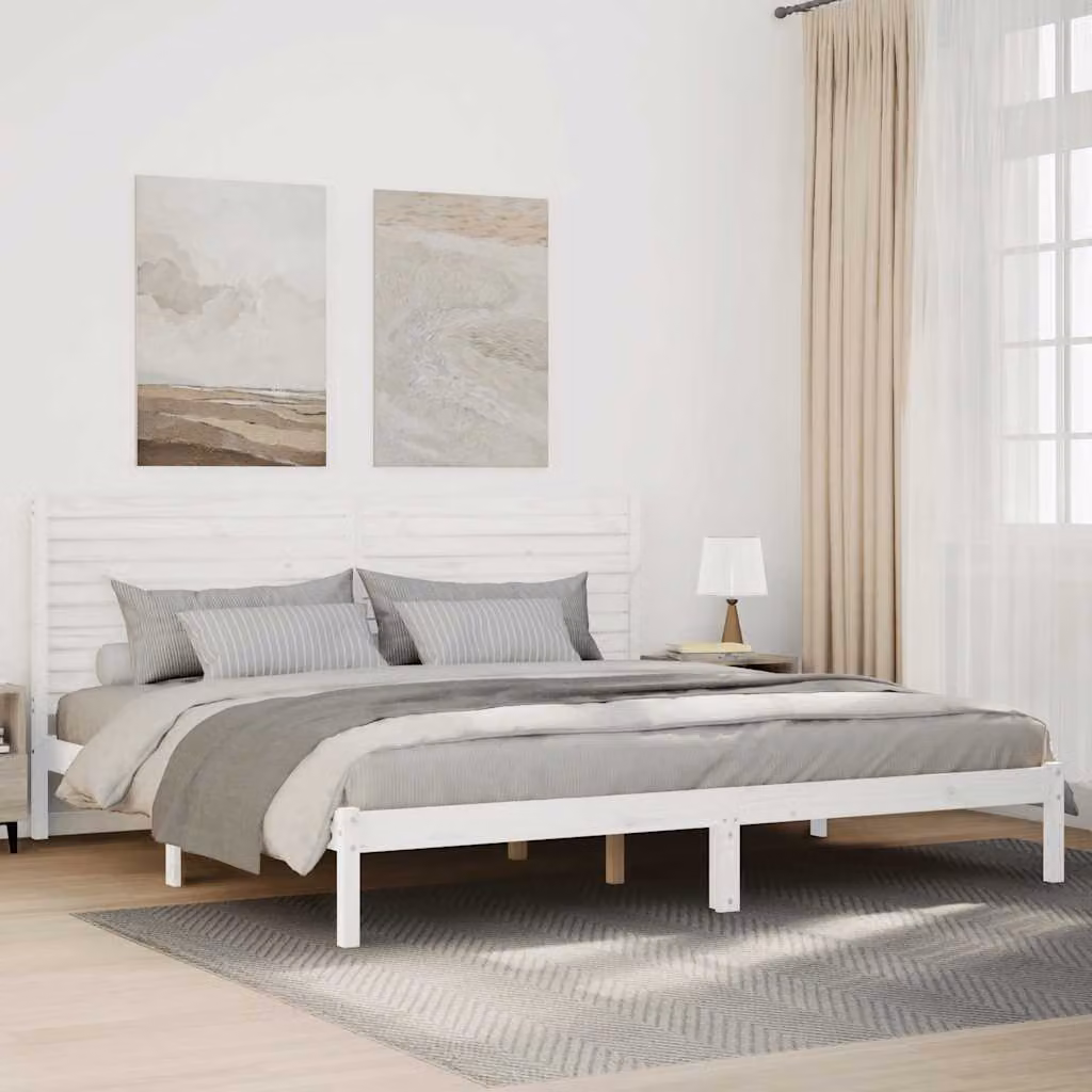 vidaXL Giroletto Extra Lungo in Legno Massello di Pino Bianco senza Materasso 200x220 cm – 1