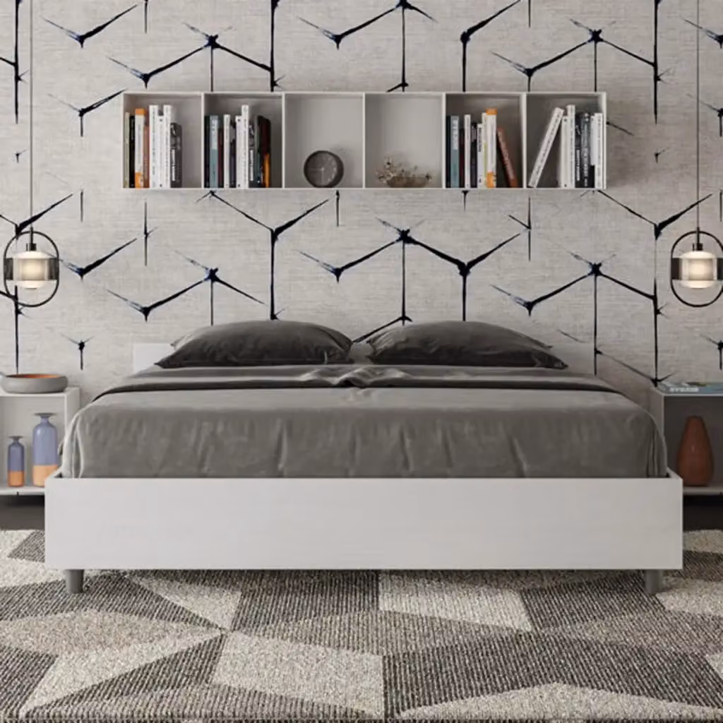 Letto matrimoniale Nuamo bianco frassino senza rete L: 160 cm, P: 200 cm, H: 38 cm – 2