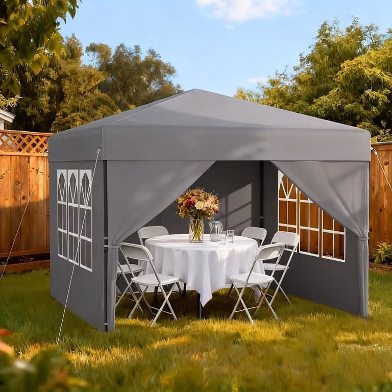 Gazebo da esterno, dimensioni 2,5x2,5 metri, impermeabile, stabile, con altezza regolabile, dotato di 4 pareti laterali, colore grigio argento