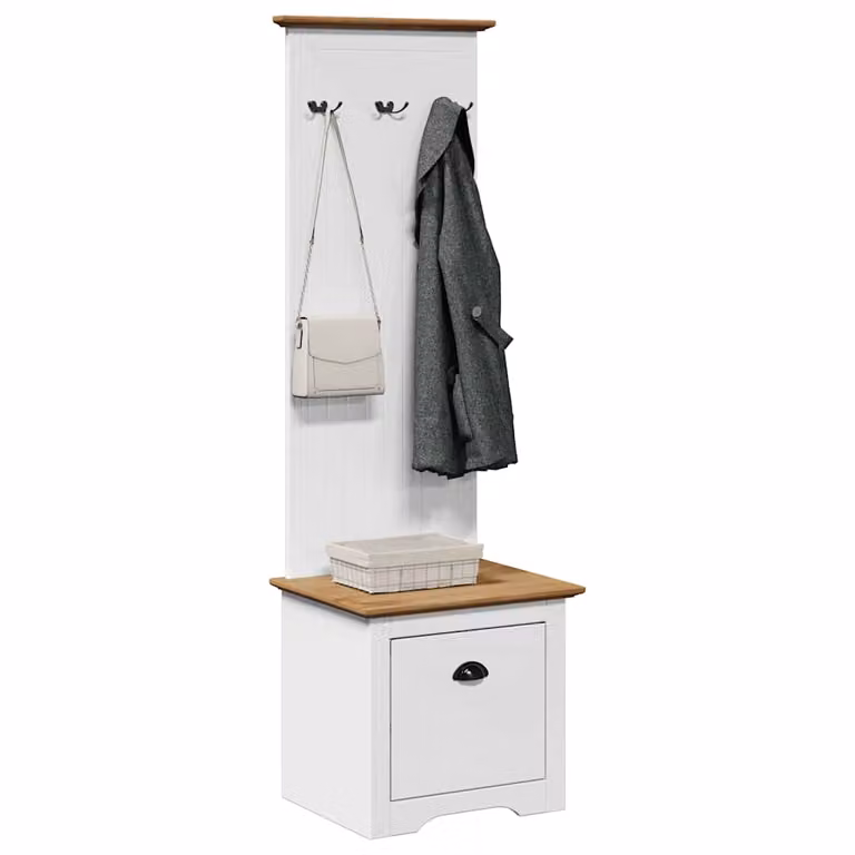 Mobile da ingresso vidaXL BODO con ganci in stile rustico, Bianco e Marrone, L 50 cm x P 40 cm x H 157 cm