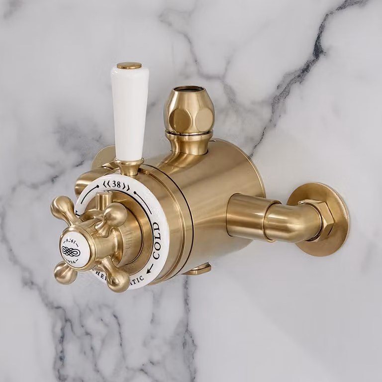 Miscelatore Doccia Termostatico Esposto Doppio Tradizionale - Oro Satinato