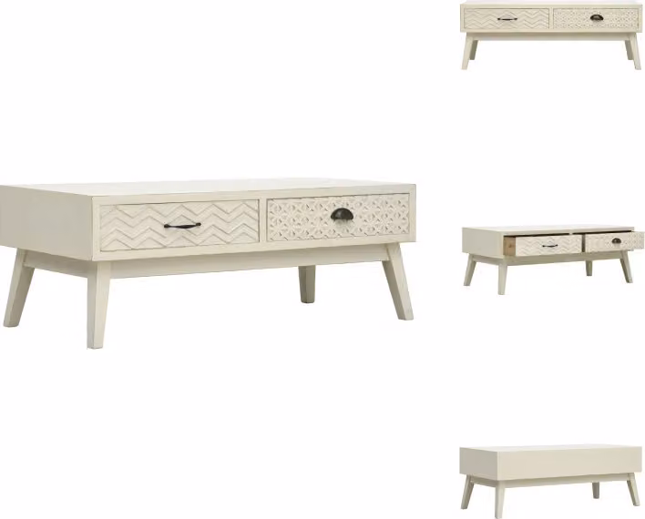 vidaXL Tavolino con 2 cassetti intaglio grigio 110x50x40 cm legno - Tavolini da salotto