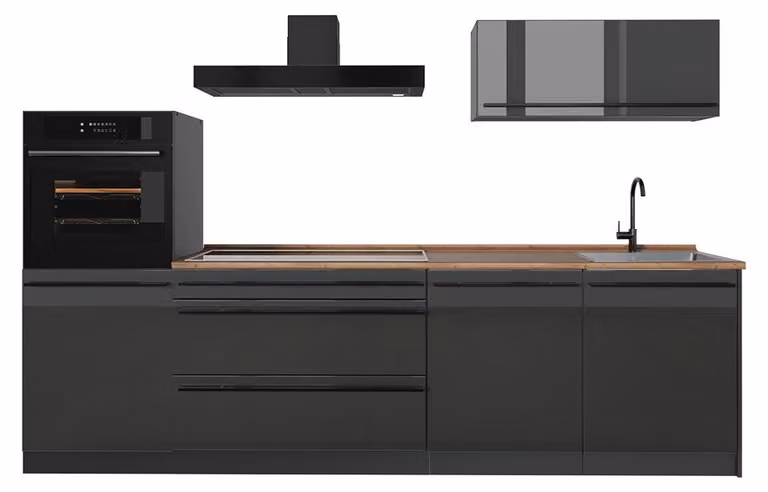 Cucina componibile Vicco R-Line Antracite lucido/Antracite 280 cm piano di lavoro Rovere dorato, Model 66466