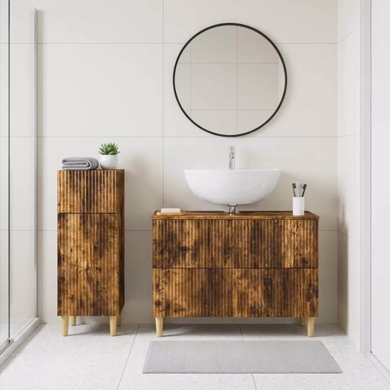 Set di mobili da bagno vidaXL ARNHEM composto da 2 pezzi in legno Rovere Fumo marrone con base e mobile laterale moderno