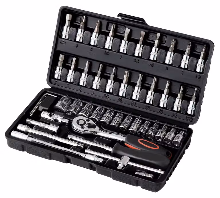 Omgoods - Set di chiavi a bussola da 46 pezzi - Acciaio Cr-V - Chiavi a bussola con 72 denti - Cassetta degli attrezzi - Bussole esagonali - Ideale per riparazioni auto - Set di utensili