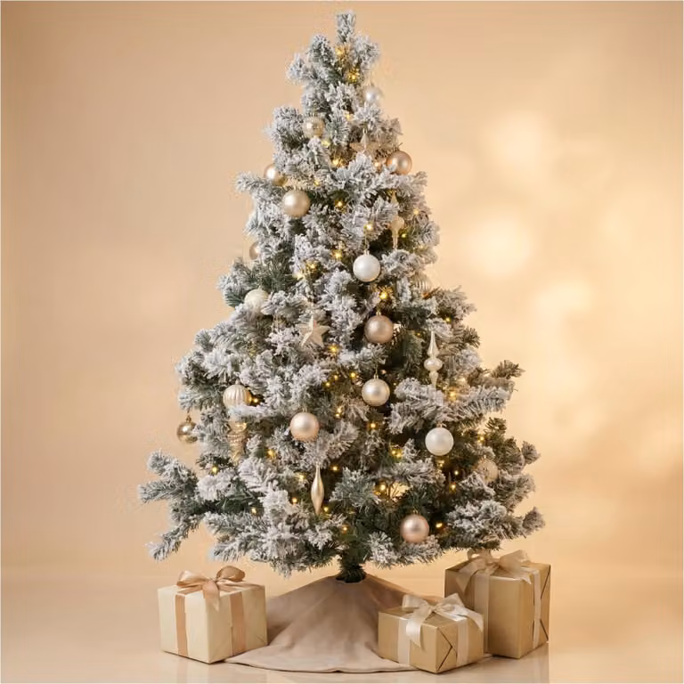 Albero di Natale 150 cm con aspetto neve e supporto in metallo, PVC