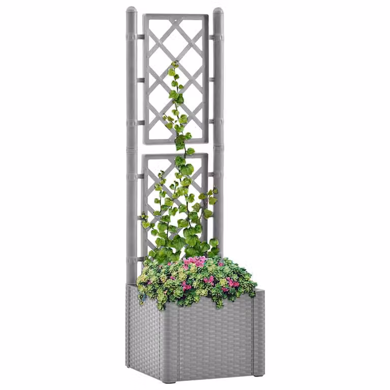 vidaXL Letto Rialzato da Giardino con Graticcio e Sistema di Irrigazione, Grigio