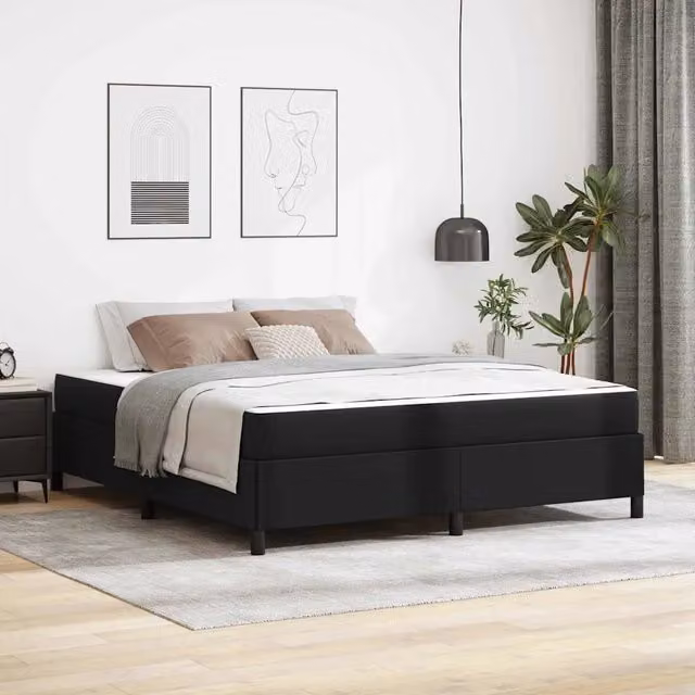 Letto moderno vidaXL con struttura imbottita in tessuto e materasso a molle, L/P/H: 180 x 200 x 203 cm, Nero e Bianco – 1