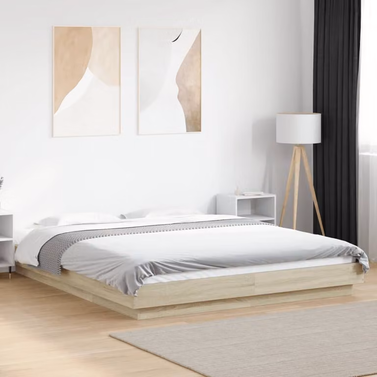 Giroletto vidaXL con luci LED sottobettiera e porta USB in legno Rovere Sonoma, L/P/H: 200 x 160 x 212 cm