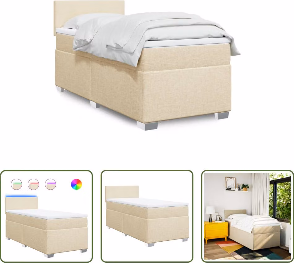 The Living Store Letto a molle con materasso crema 90x200 cm in tessuto