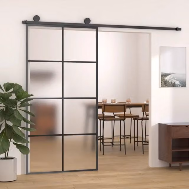 Porta Scorrevole Industrial vidaXL in Vetro e Alluminio Nero L: 102,5 cm, H: 205 cm