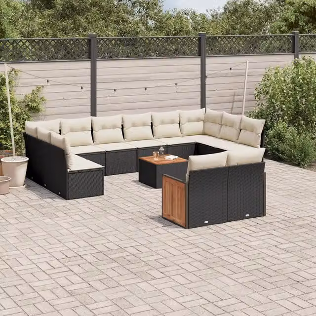 Set di divani da giardino VIDAXL a forma di U in polyrattan nero con 13 pezzi e cuscini inclusi – 1