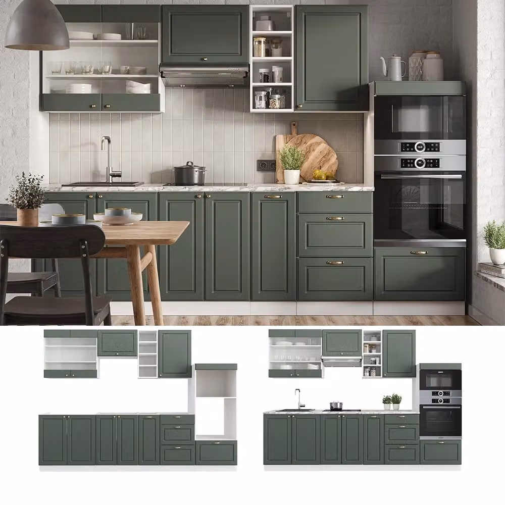 Cucina componibile Fame-Line Vicco in stile country house, Verde-oro rustico e Bianco, L: 280 cm – 2