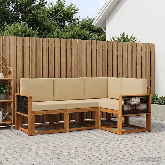 Set di divani da esterno 4 pz Naturale e Beige Poliestere 3385174