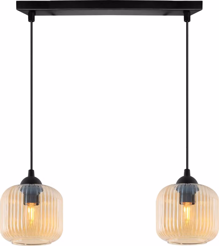 Lampada a sospensione RIFFLE Black 2 luci cilindro di vetro Ambra E27