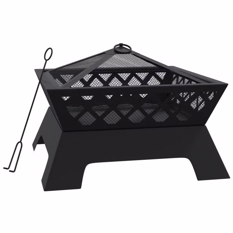 The Living Store Ciotola da fuoco con attizzatoio 50 cm XXL in acciaio