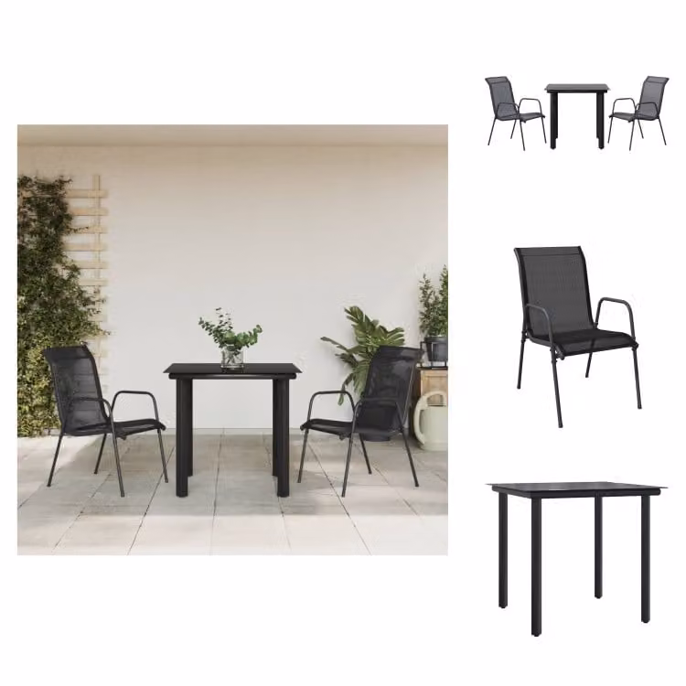 vidaXL Set da pranzo da giardino a 3 pezzi in acciaio nero e textilene - Set di mobili da giardino