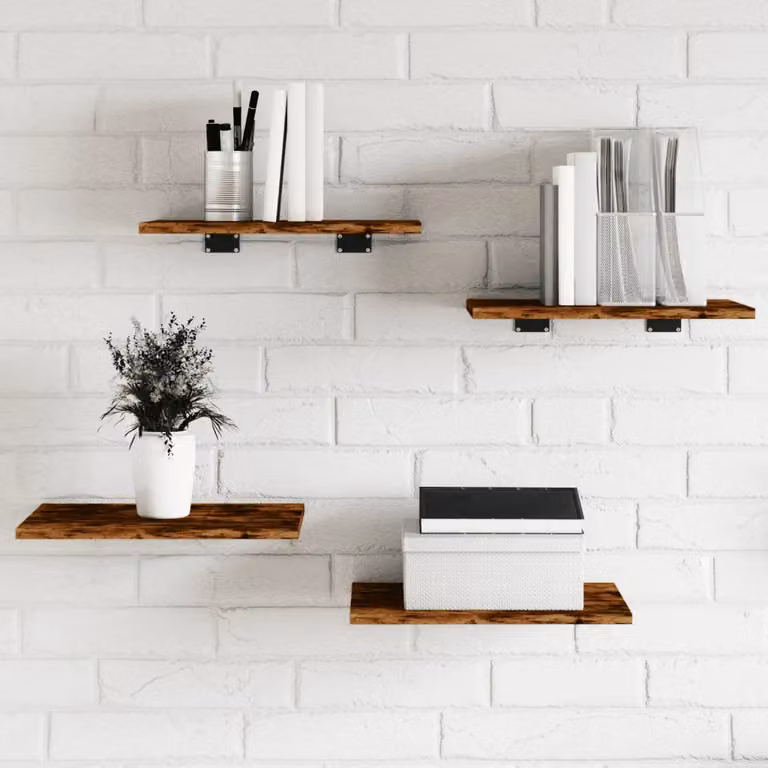 Set di 4 mensole da parete vidaXL in legno multistrato Rovere Fumo, L: 40 cm, P: 30 cm, H: 1,5 cm