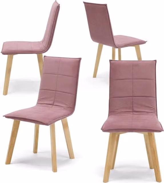 Set 4 sedie Imbottite MARILU', struttura robusta in legno, ideale per sala da pranzo, soggiorno, ufficio, sale d'attesa, tessuto trapuntato a rettangoli colore Rosso Vintage, Design moderno