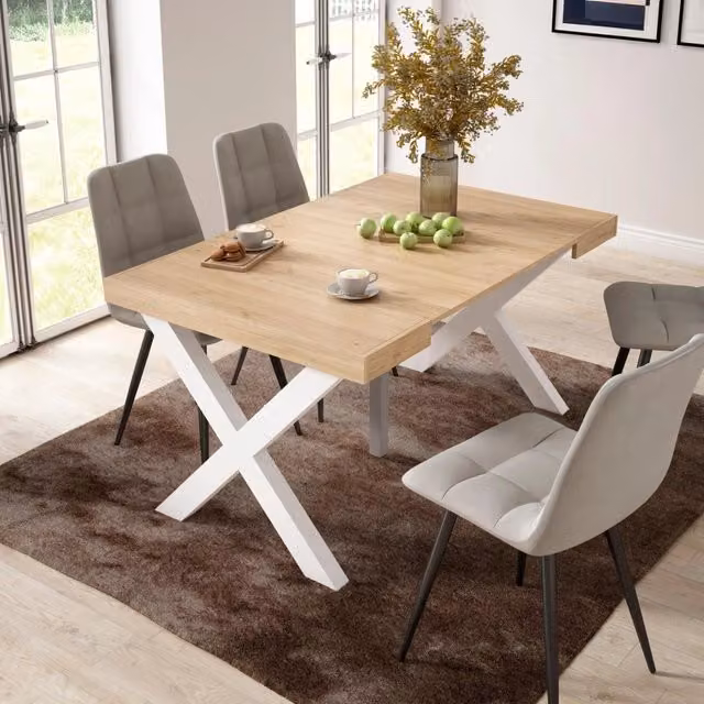 Consolle allungabile, 58 fino 140x90x73cm, Per 6 persone, Gambe in legno, colore Rovere RF2719