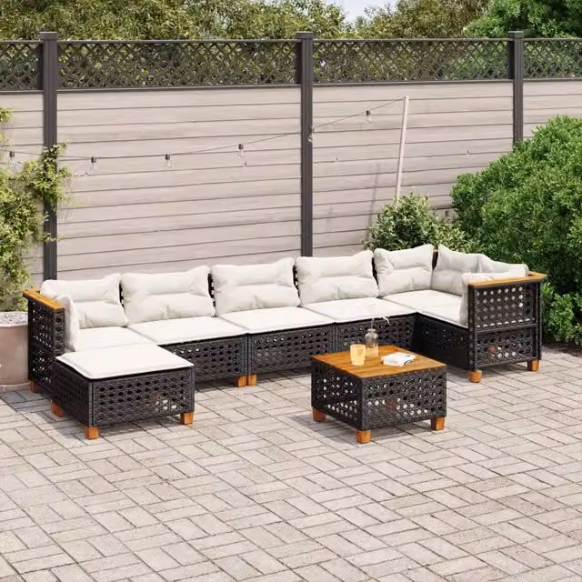 vidaXL Set Divani da Giardino a L con Cuscini 8 pz in Polyrattan Nero e Bianco – 1