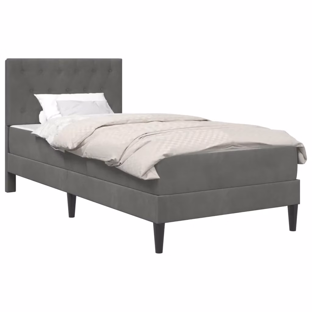 Letto imbottito in velluto grigio vidaXL con materasso a molle L/P/H: 90 x 190 cm – 2