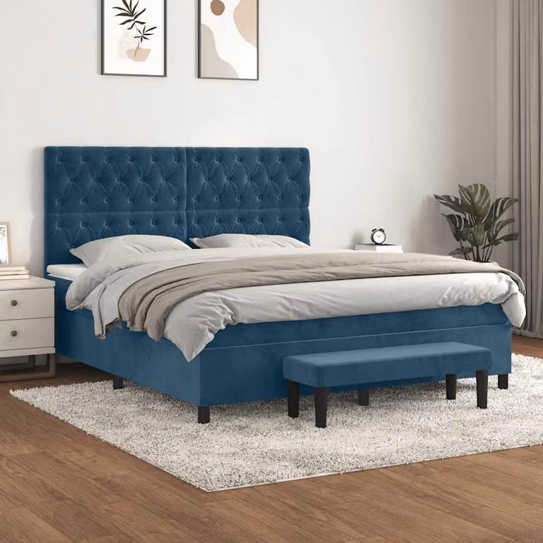 vidaXL Giroletto a Molle Ibrido con Materasso in Velluto Blu Scuro L/P/H: 160 x 200 x 128 cm