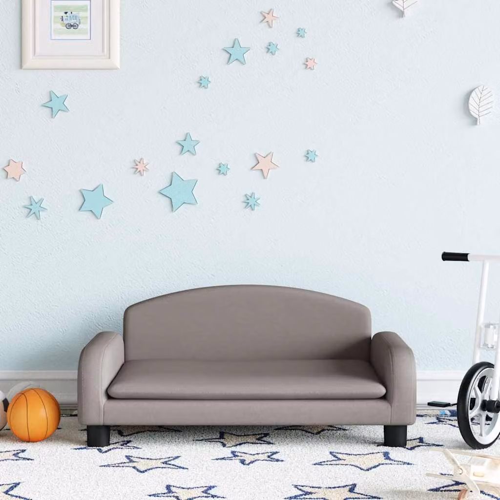 vidaXL Divano per bambini in tessuto beige e grigio, L: 70 cm, P: 45 cm, H: 30 cm