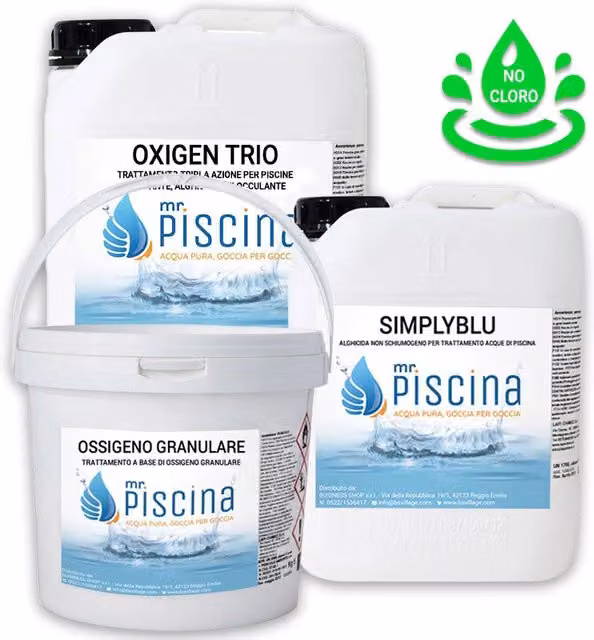 Kit di disinfezione con ossigeno attivo in granuli Mrpiscina per piscine interrate o fuori terra, ideale per volumi fino a 20.000 litri