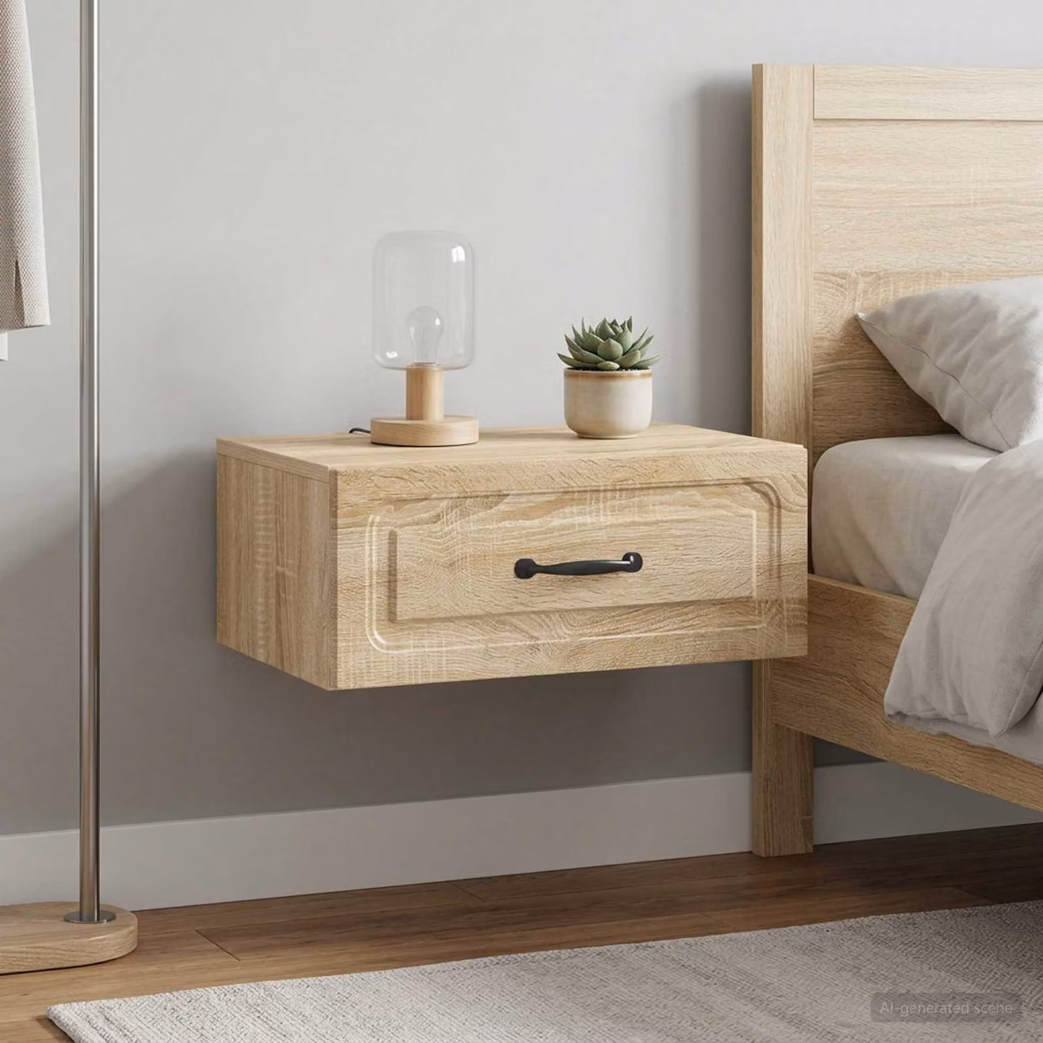 Set di 2 mobiletti da notte sospesi vidaXL in stile moderno, colore Rovere Sonoma, L 49 cm x P 34,5 cm x H 20 cm