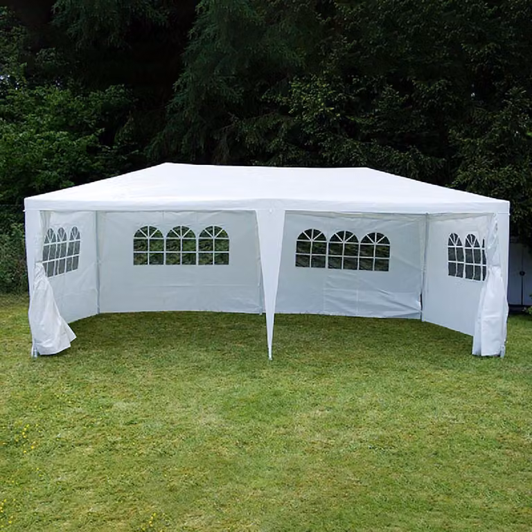 Gazebo VCM | dimensioni circa 3x6 m | telone PE idrorepellente 110g / m² | tenda per feste con pannelli laterali | tenda da giardino con struttura in acciaio | tenda per festival | bianco