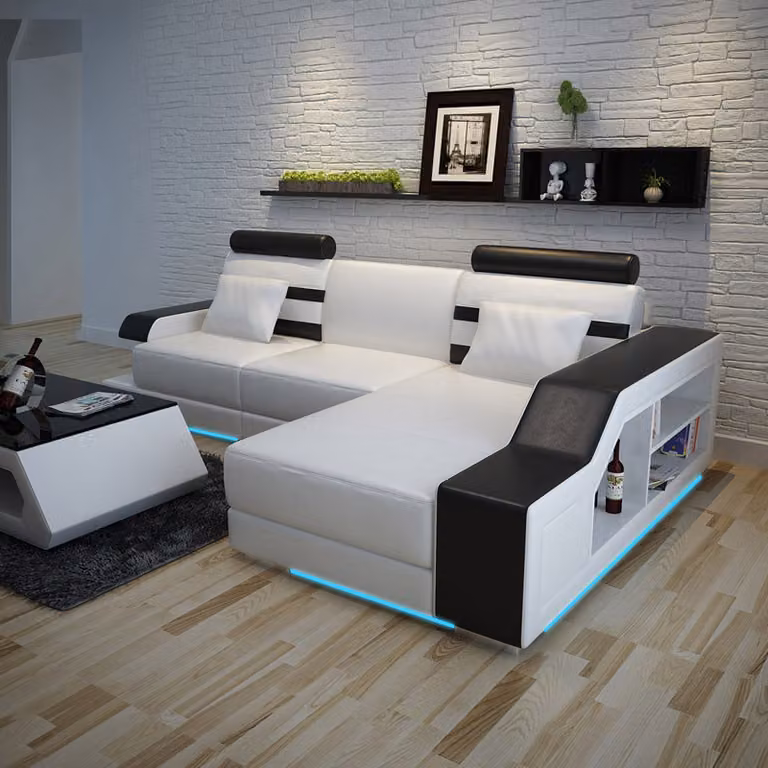 Ledersofa mit USB Wohnlandschaft Ecksofa Eck Garnitur Design Modern Sofa L6016E