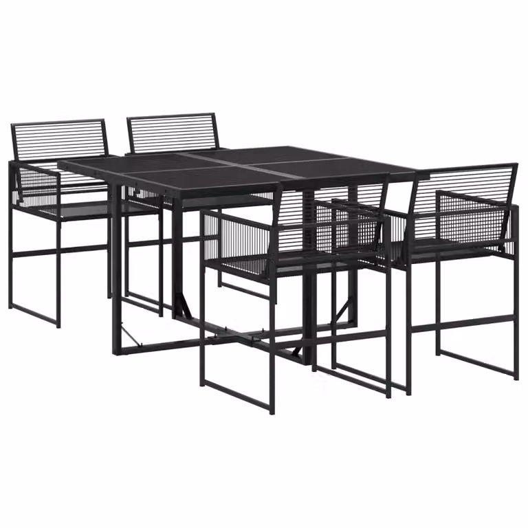 Set da pranzo da giardino vidaXL in 5 pezzi in polyrattan nero con piano in vetro