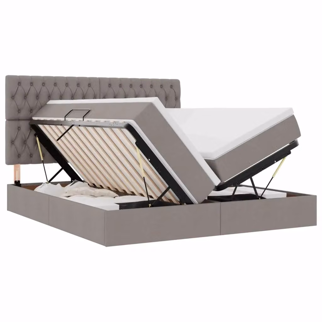 Letto con contenitore e illuminazione LED vidaXL in tessuto beige e grigio L: 180 cm, P: 200 cm, H: 204 cm – 2