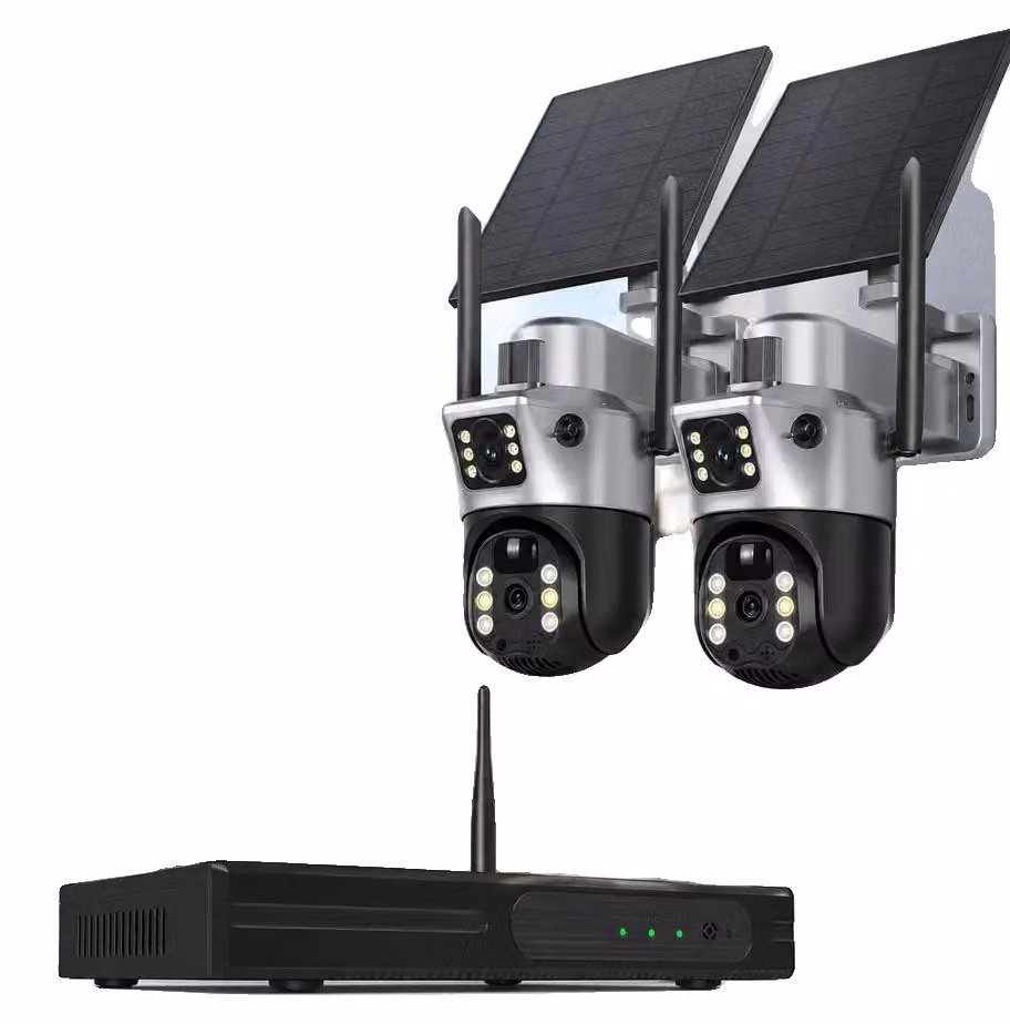 Sistema di videosorveglianza con doppia lente, monitoraggio remoto, registratore NVR a 16 canali, 2 telecamere, alimentatore da 100V-240V con spina europea