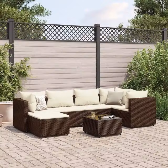 Set Divani da Giardino 7 pz con Cuscini in Polyrattan Marrone 3308217