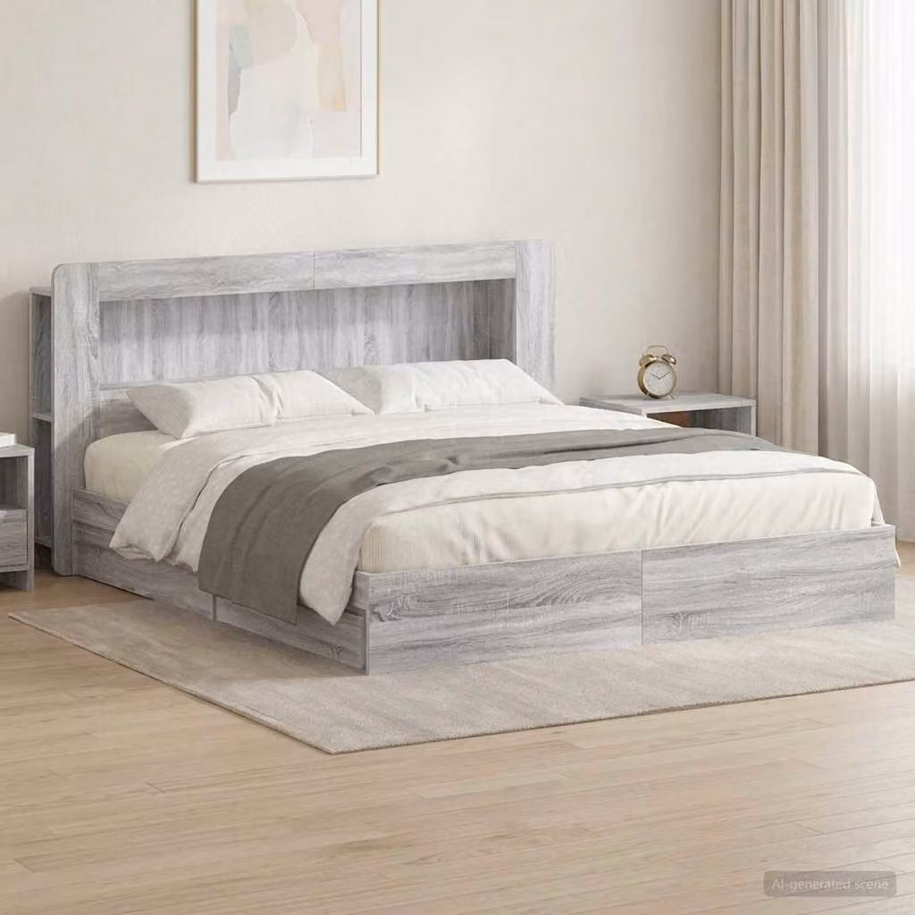 vidaXL Telaio del letto moderno con cassetti in legno Sonoma grigio L/P/H: 221.5 x 180 x 140 cm
