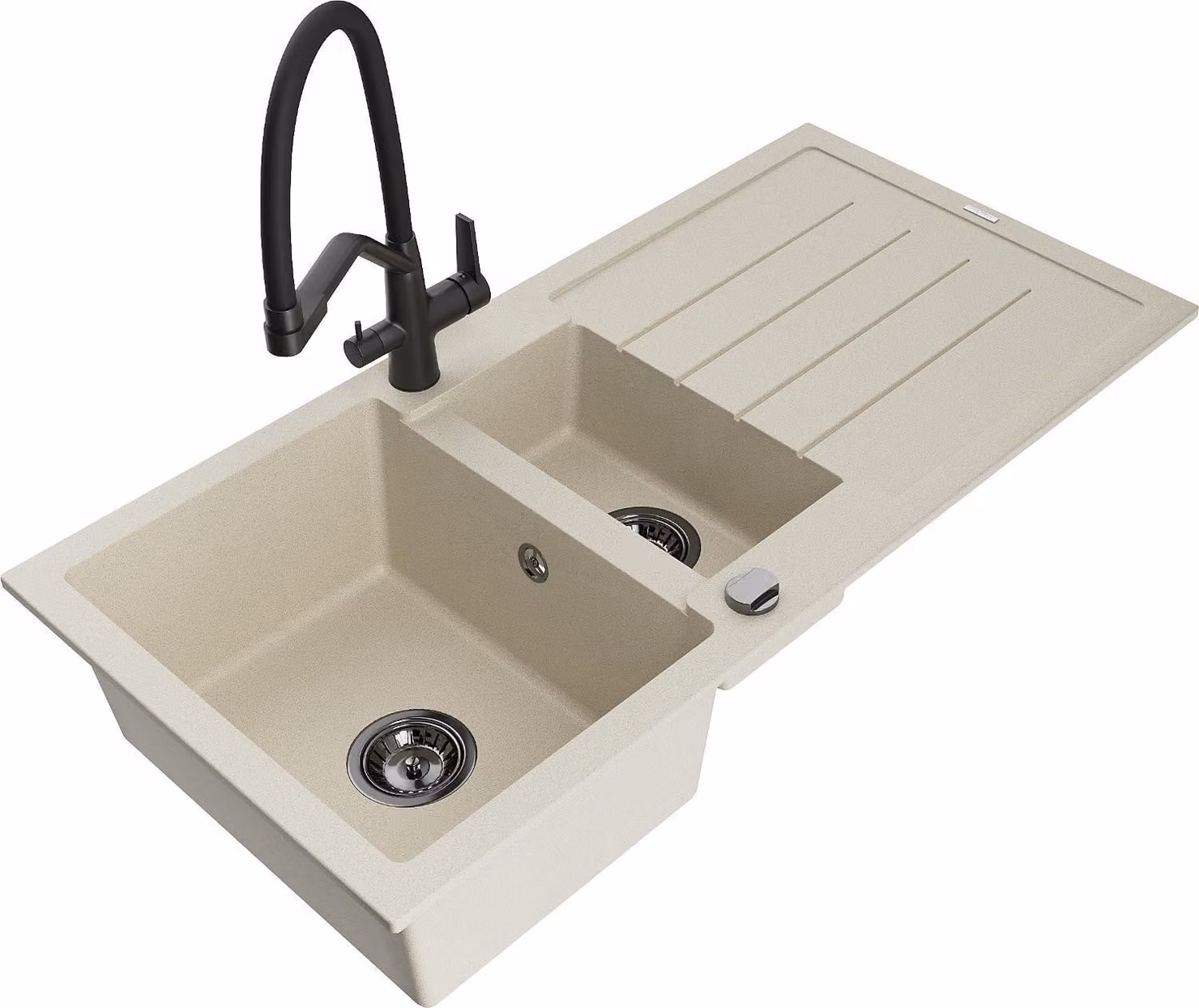 Mexen Andres lavello in granito con 1,5 vasche e scolapiatti e miscelatore Duo, beige - 6515-69-671701-70-B