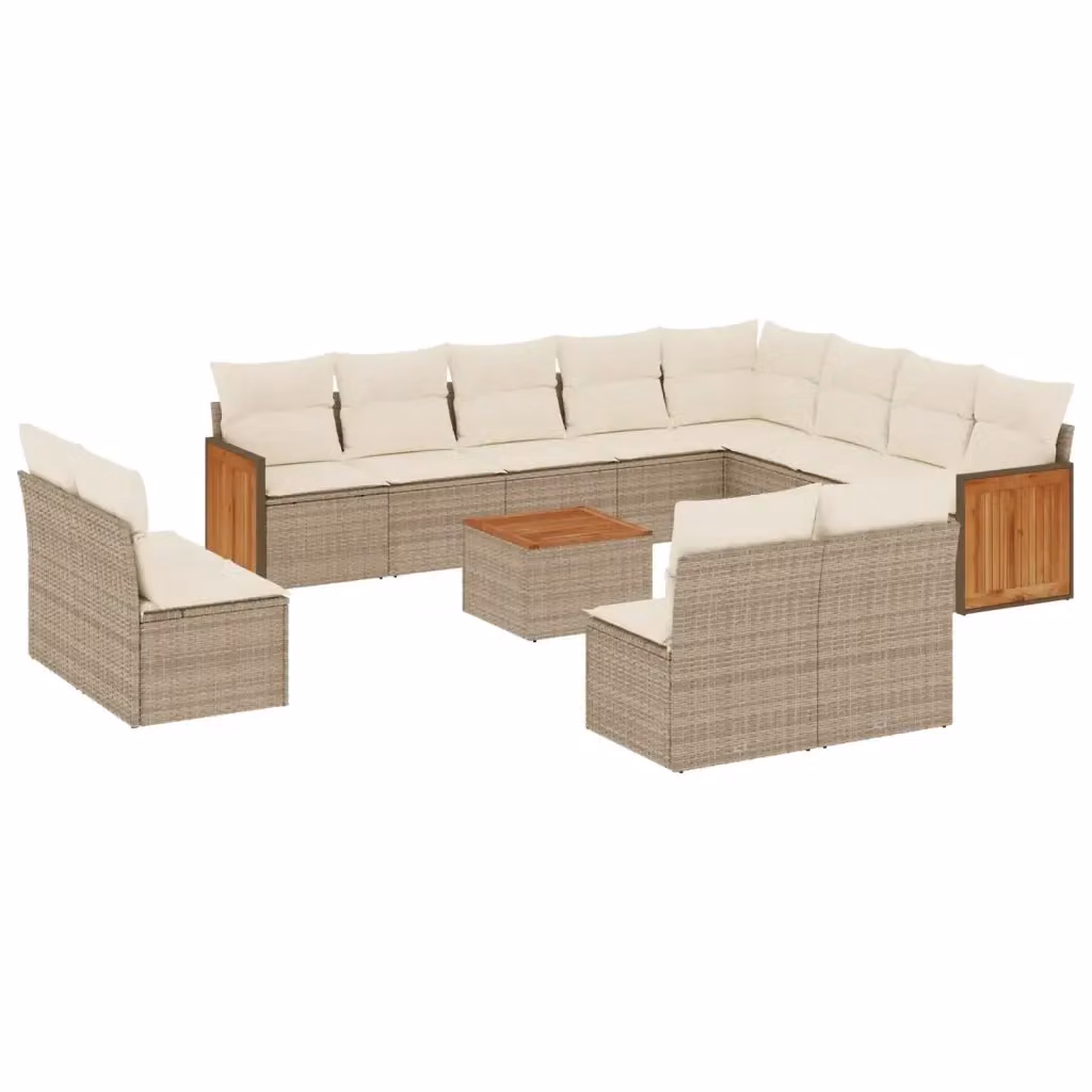 vidaXL Set Divano da Giardino 13 pz a forma di U con Cuscini Beige e Tavolino da Caffè in Polyrattan e Acciaio – 2