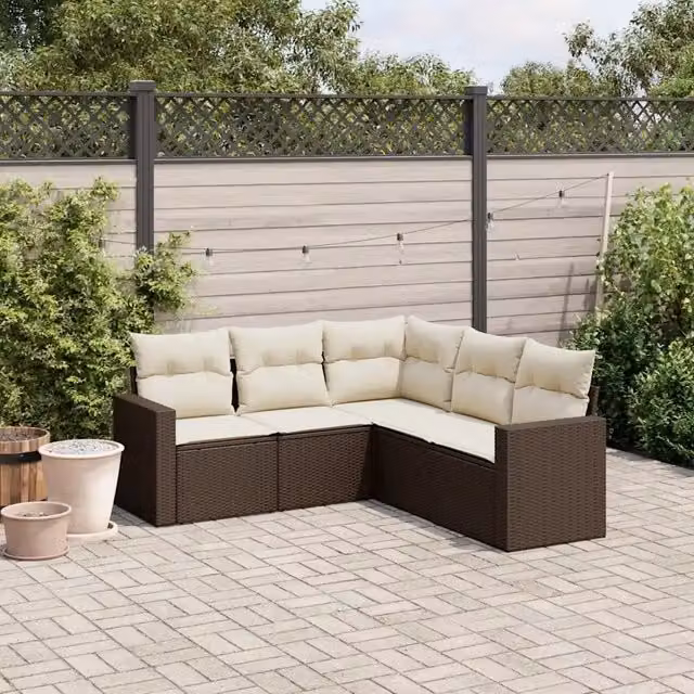 Set Divano da Giardino 5 pz con Cuscini Marrone in Polyrattan 3251290
