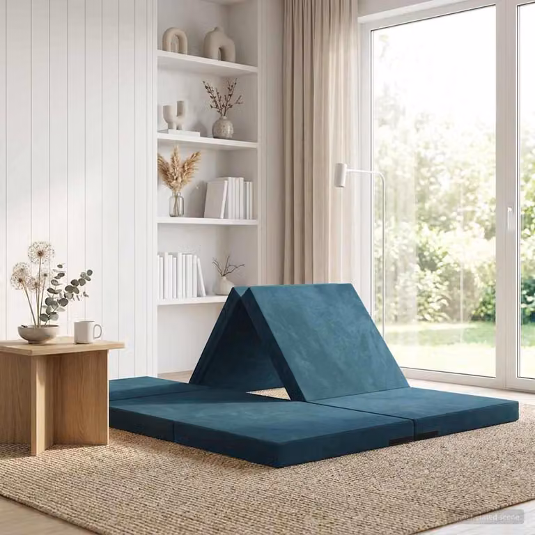 vidaXL Divano Letto Pieghevole in Velluto Blu con Rivestimento Rimovibile L: 140 cm, P: 200 cm, H: 15 cm
