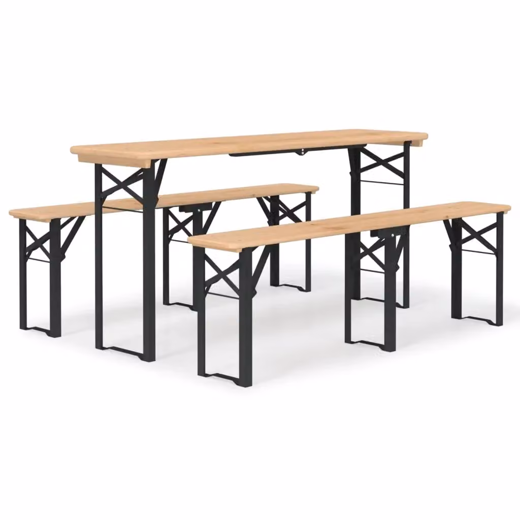 Set da birreria pieghevole vidaXL in legno di abete composto da 3 pezzi, colore verde e marrone – 2
